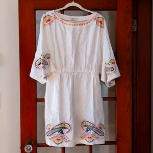 Boden White Dress with Colorful Embroidery